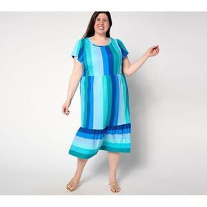 Isaac Mizrahi Live! Women's Dress Sz L Flutter Sleeve Tiered Midi Blue A647884